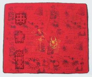 This is the backside of the Bushfire artwork. It is hand-printed by me, sewn there with invisible stitches.